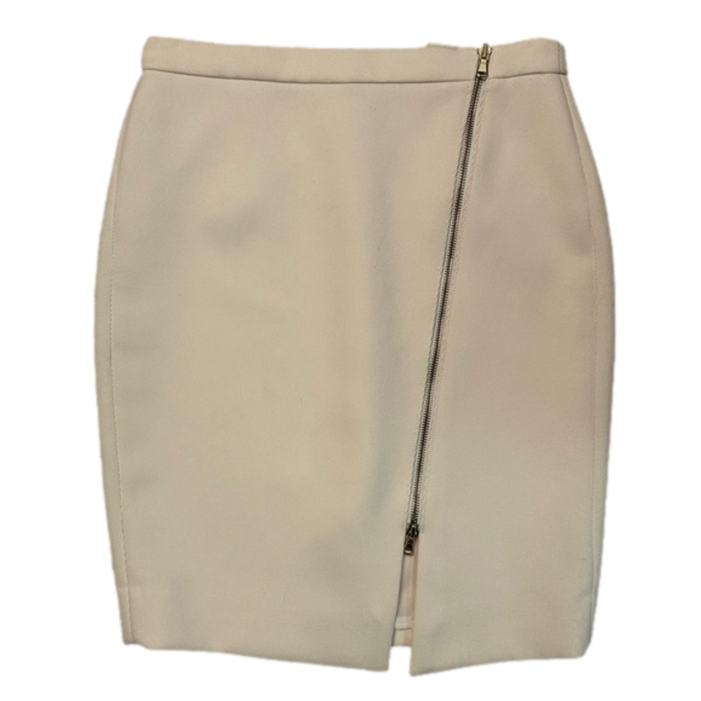 J Crew Black Label Ivory Zip-Front Pencil Skirt Size 6P